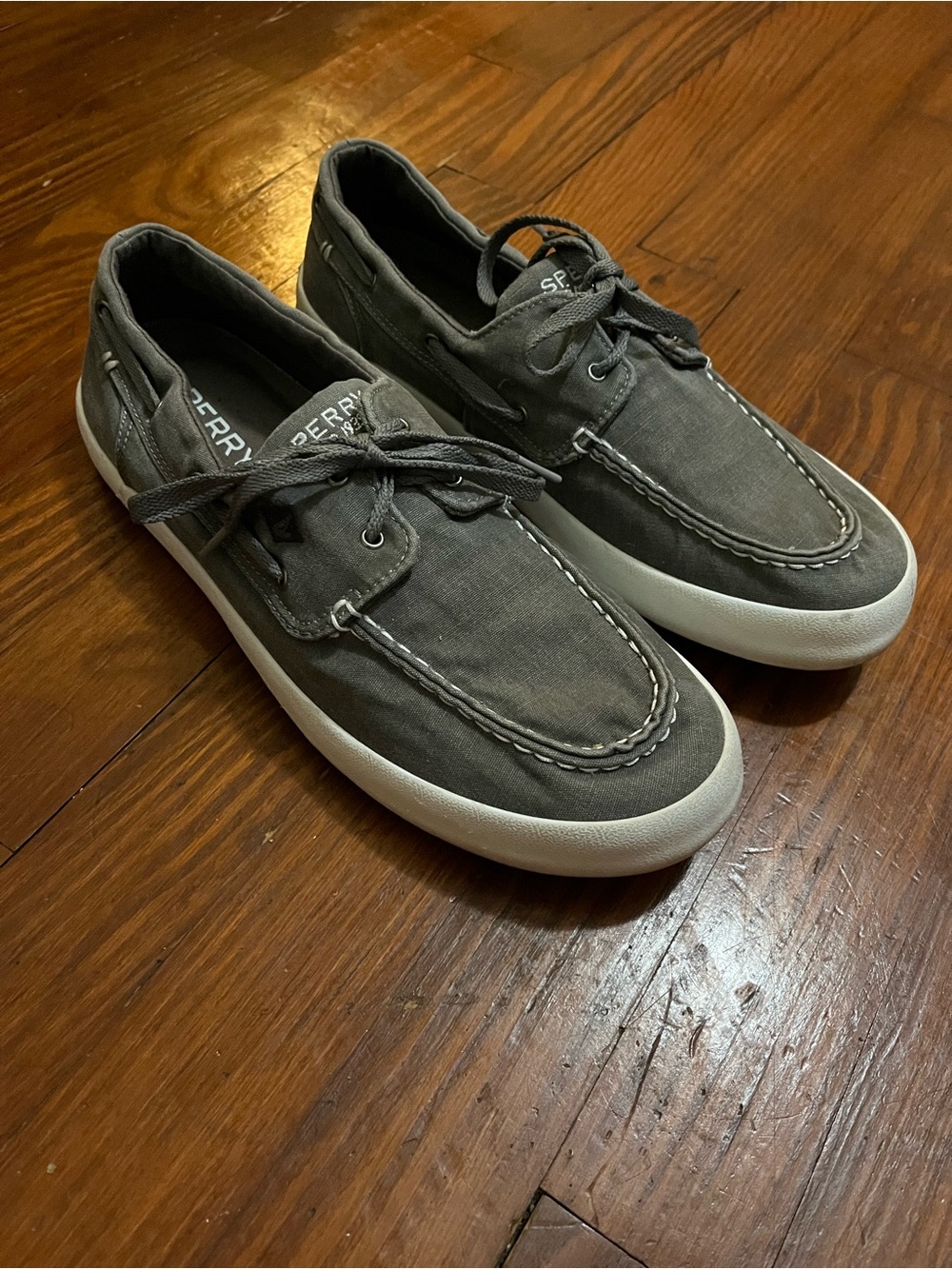 Sperry Men’s Charcoal Canvas Boat Shoes with White Sole